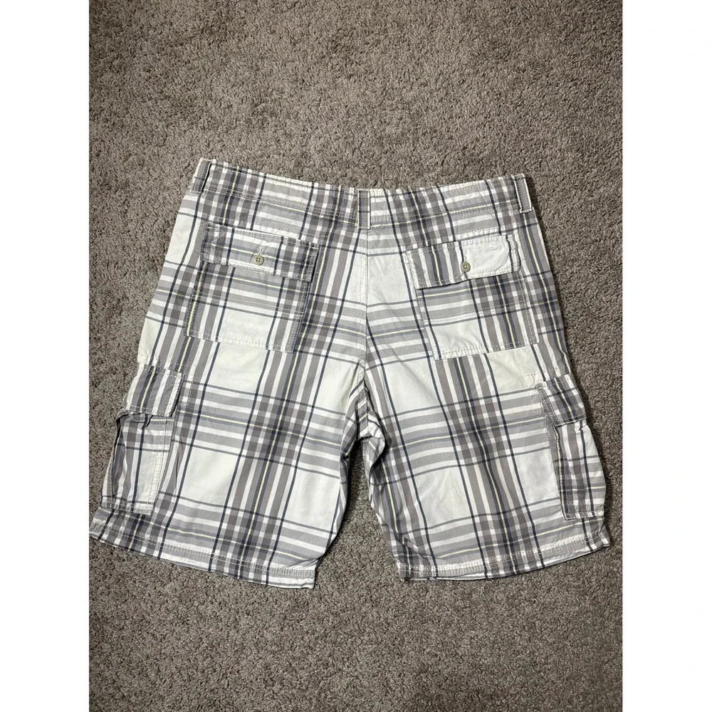 Levi Mens Plaid Cargo Shorts White Grey Blue Relaxed Fit Workwear Size 40